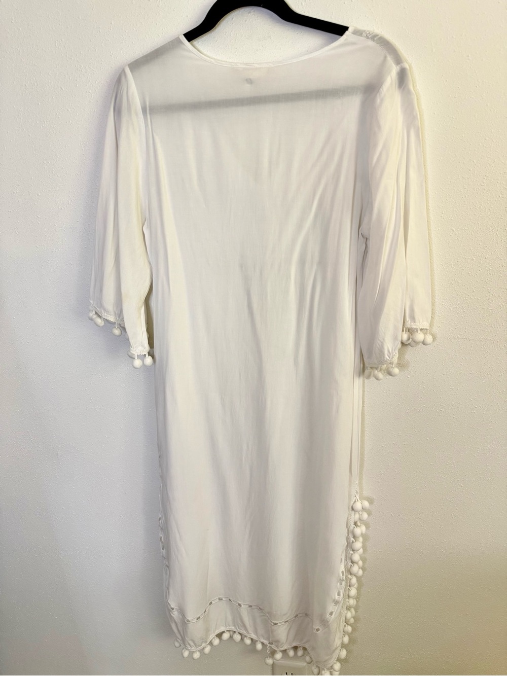 Solitaire Swim White Pom Pom Cover Up Dress Boho Beach Size S - Picture 5 of 7